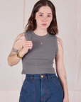 Hana is wearing Muscle Tee in Washed Grey