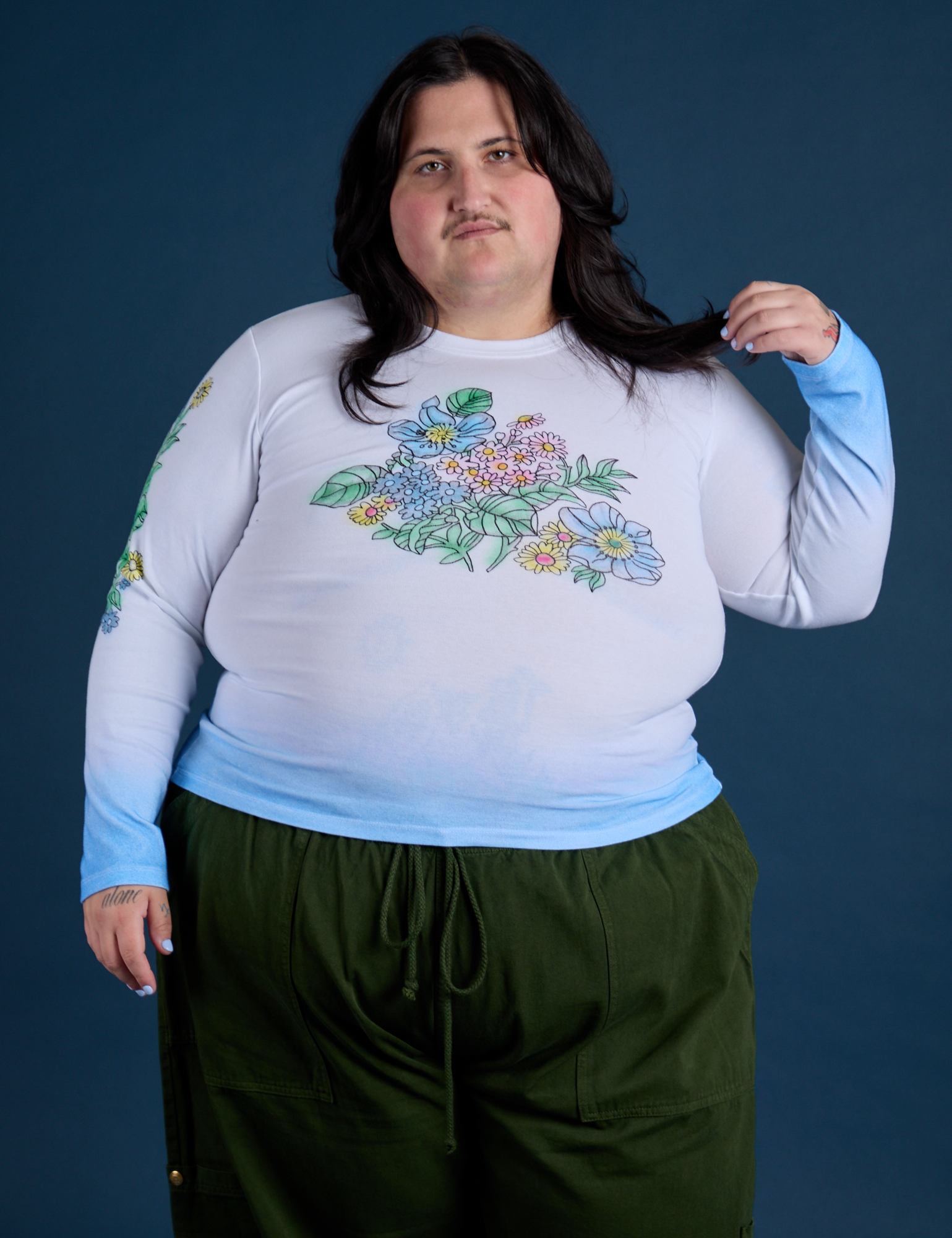 Floral Long Sleeve Baby Tee - Baby Blue – BIG BUD PRESS