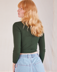 Wrap Top in Swamp Green back view on Margaret