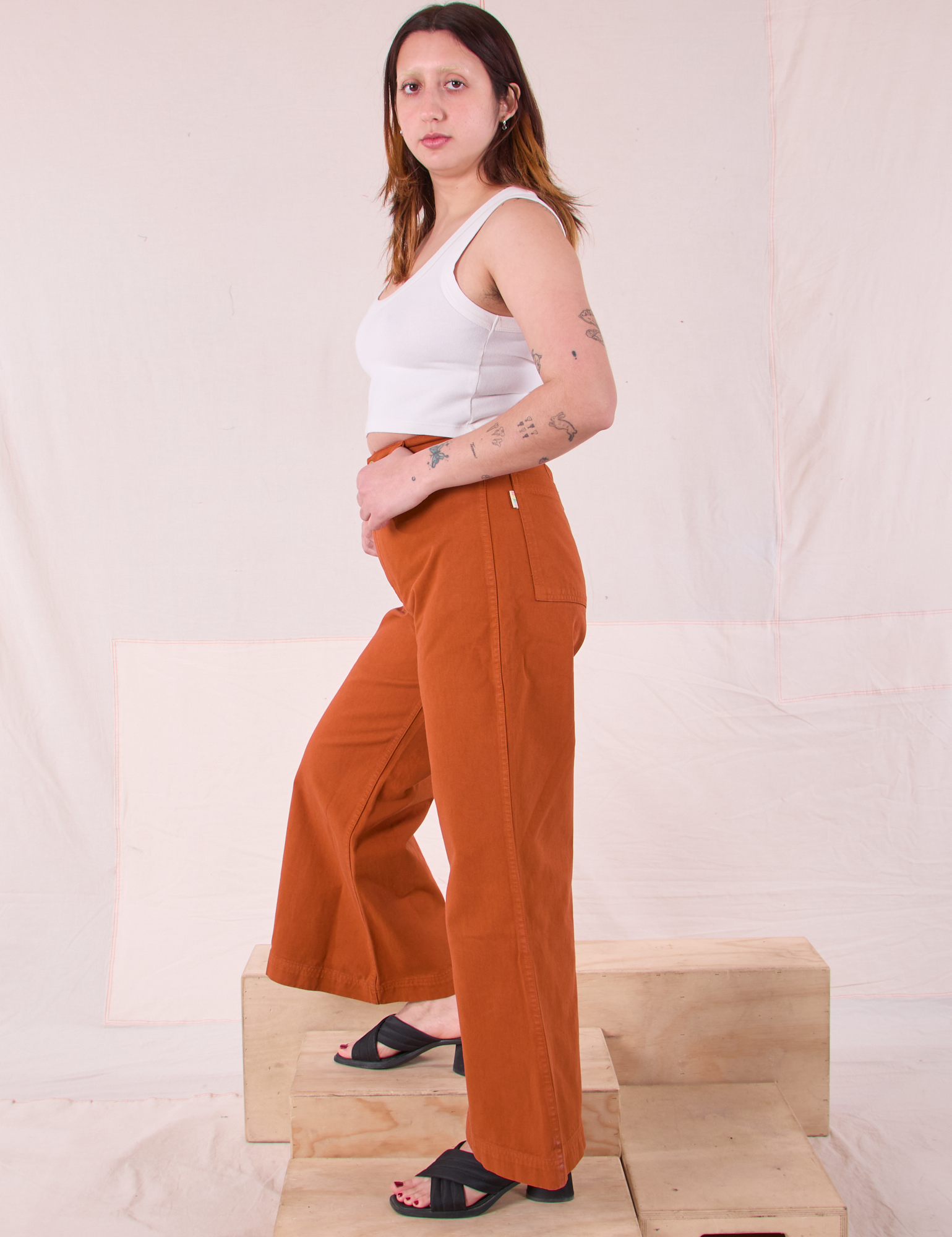 Bell Bottoms in Burnt Terracotta side view on Betty