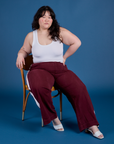Painted Action Pants in Red Wine and Cropped Tank in Vintage Tee White on Ashley