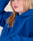 Oversized Hoodie in Royal Blue close up on Juliet