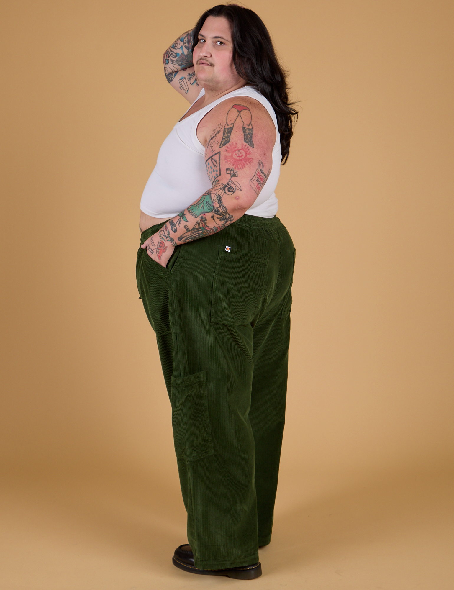 Corduroy Drop Pocket Cargo Pants - Evergreen