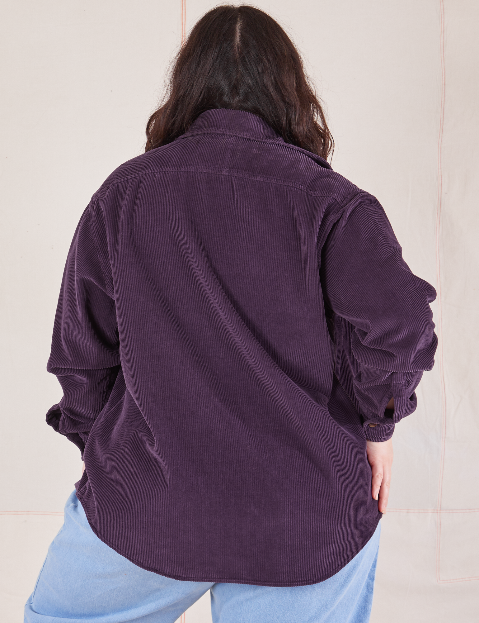 Back view of Corduroy Overshirt in Nebula Purple on Ashley