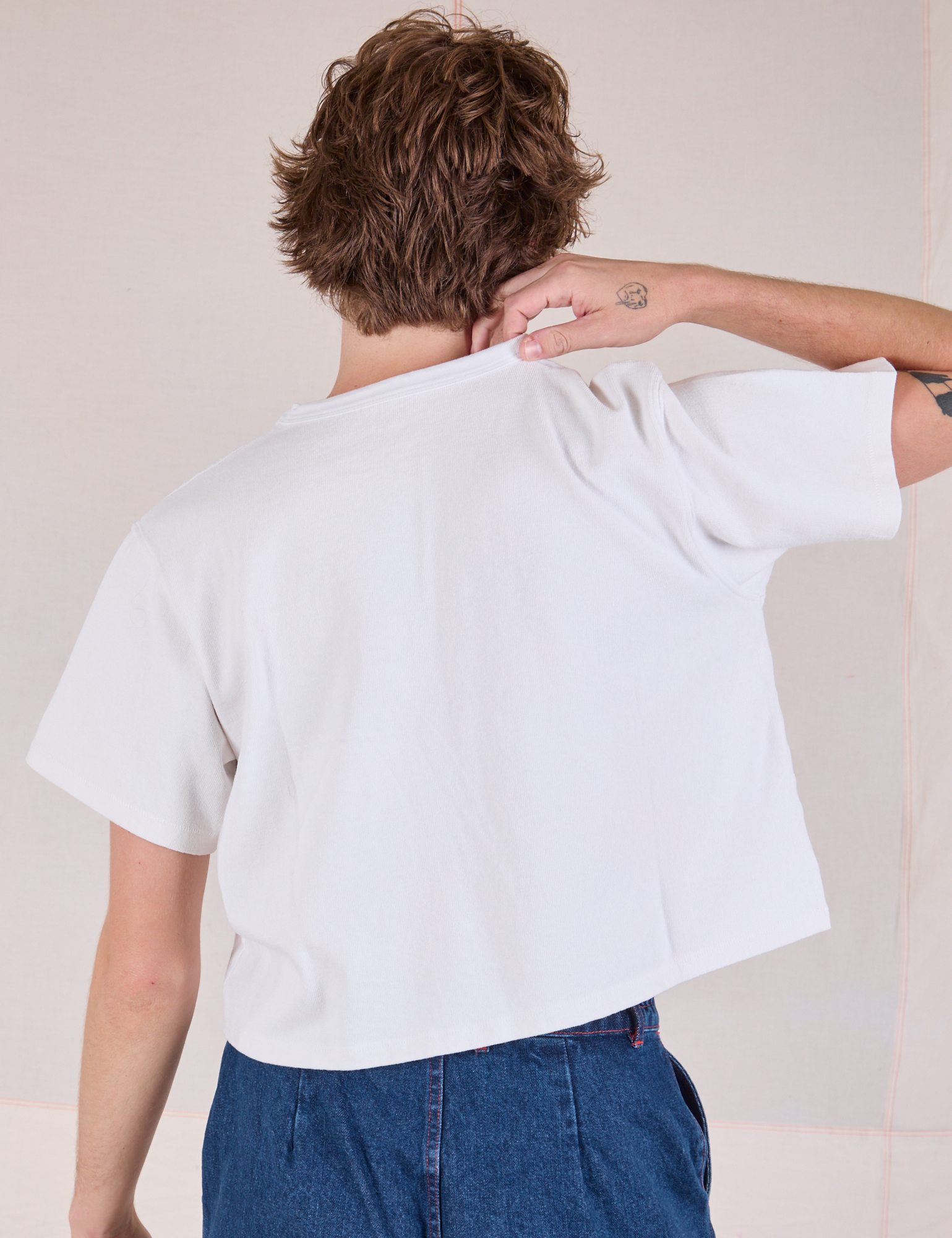 Cropped Burly Tee in Vintage Tee White back view on Quinn