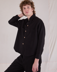 Cropped Overshirt in Basic Black angled front view on Quinn