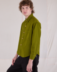 Cropped Overshirt in Summer Olive side view on Quinn