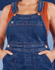 Indigo Denim Original Overalls in Dark Wash front close up on Tiara