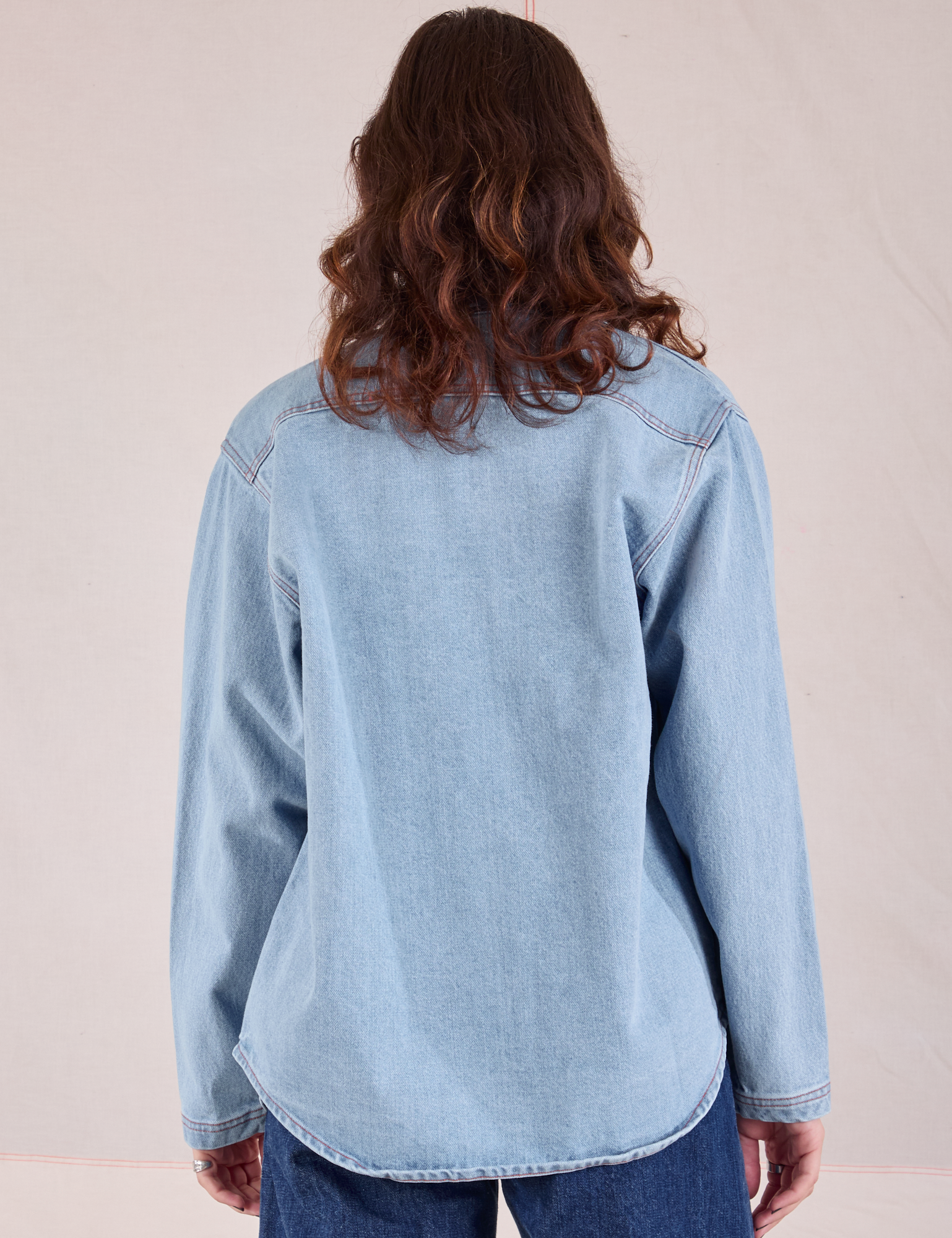 Denim Overshirt in Light Wash back view on Alex