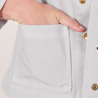 Denim Work Jacket in Dishwater White front pocket close up