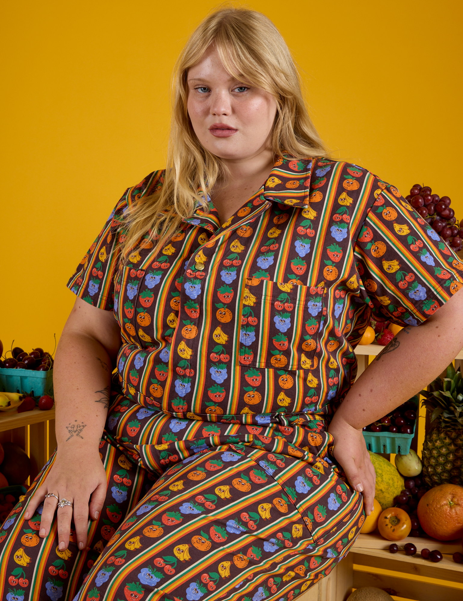 Short Sleeve Jumpsuit - Fruit Fantasy