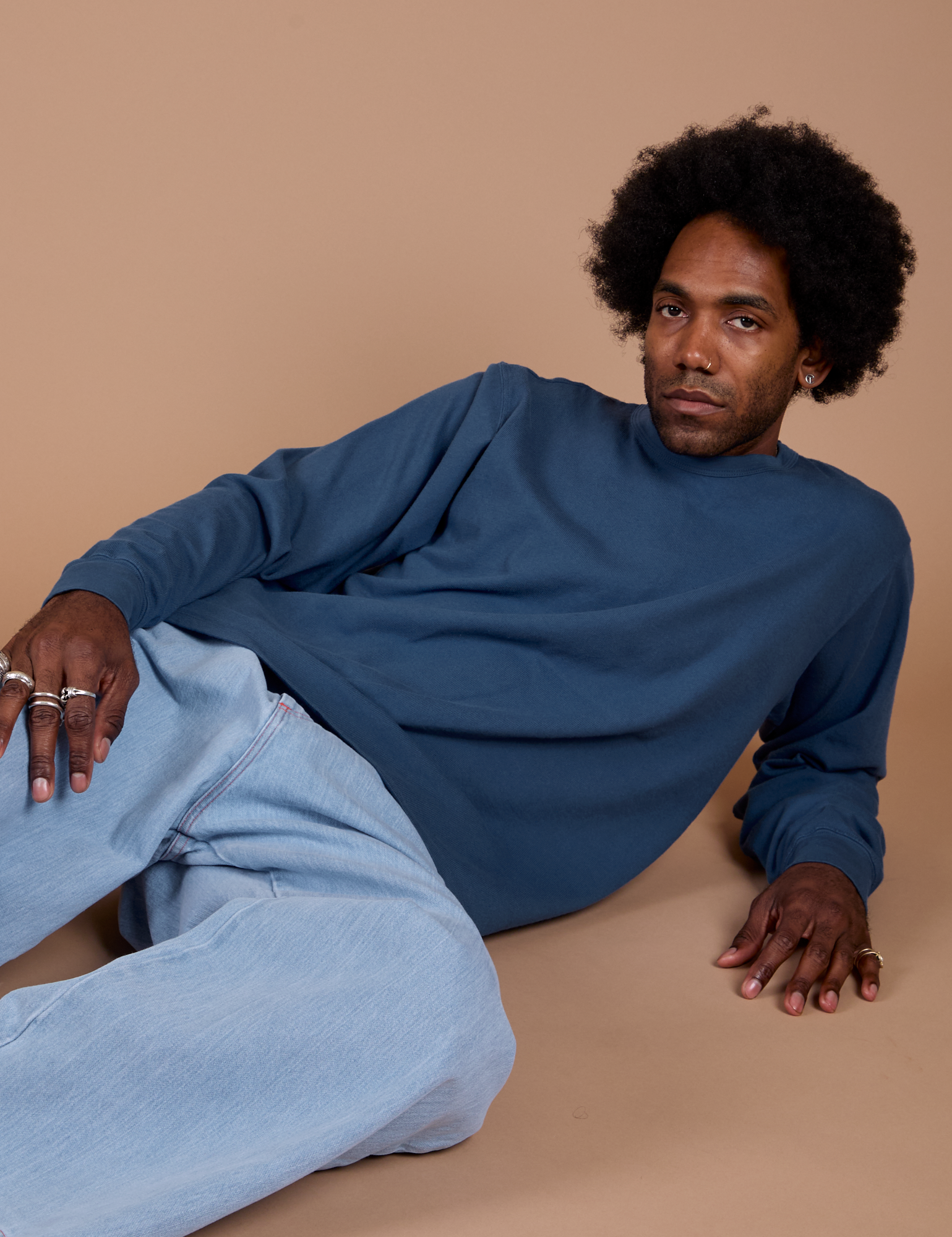 Long Sleeve Burly Tee in French Blue on Jerrod