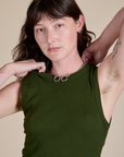 Muscle Tee in Evergreen front close up on Alex