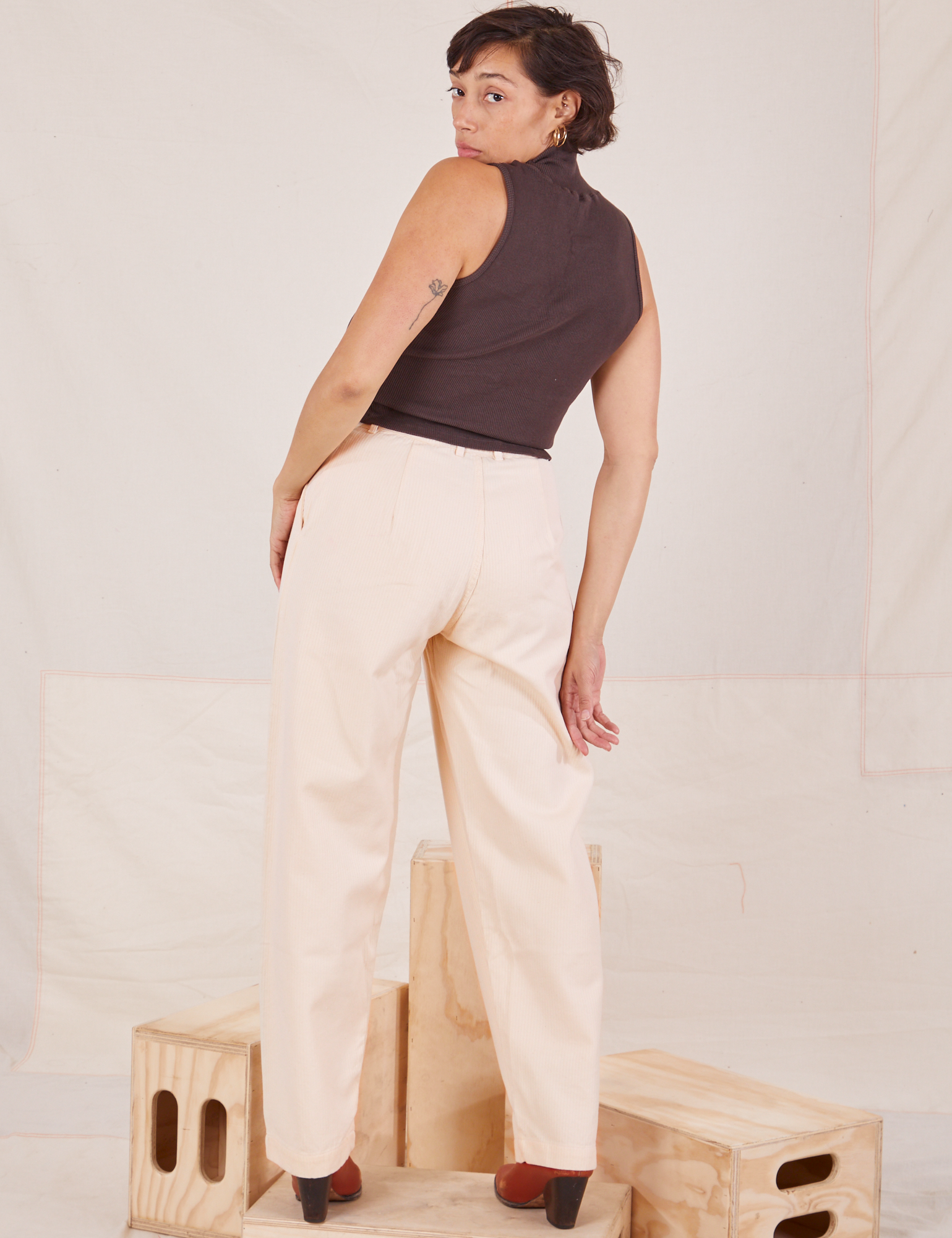 Back view of Heritage Trousers in Vintage Off-White on Tiara