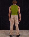 Back view of Work Pants in Autumn Stripe and summer olive Muscle Tee on Issac