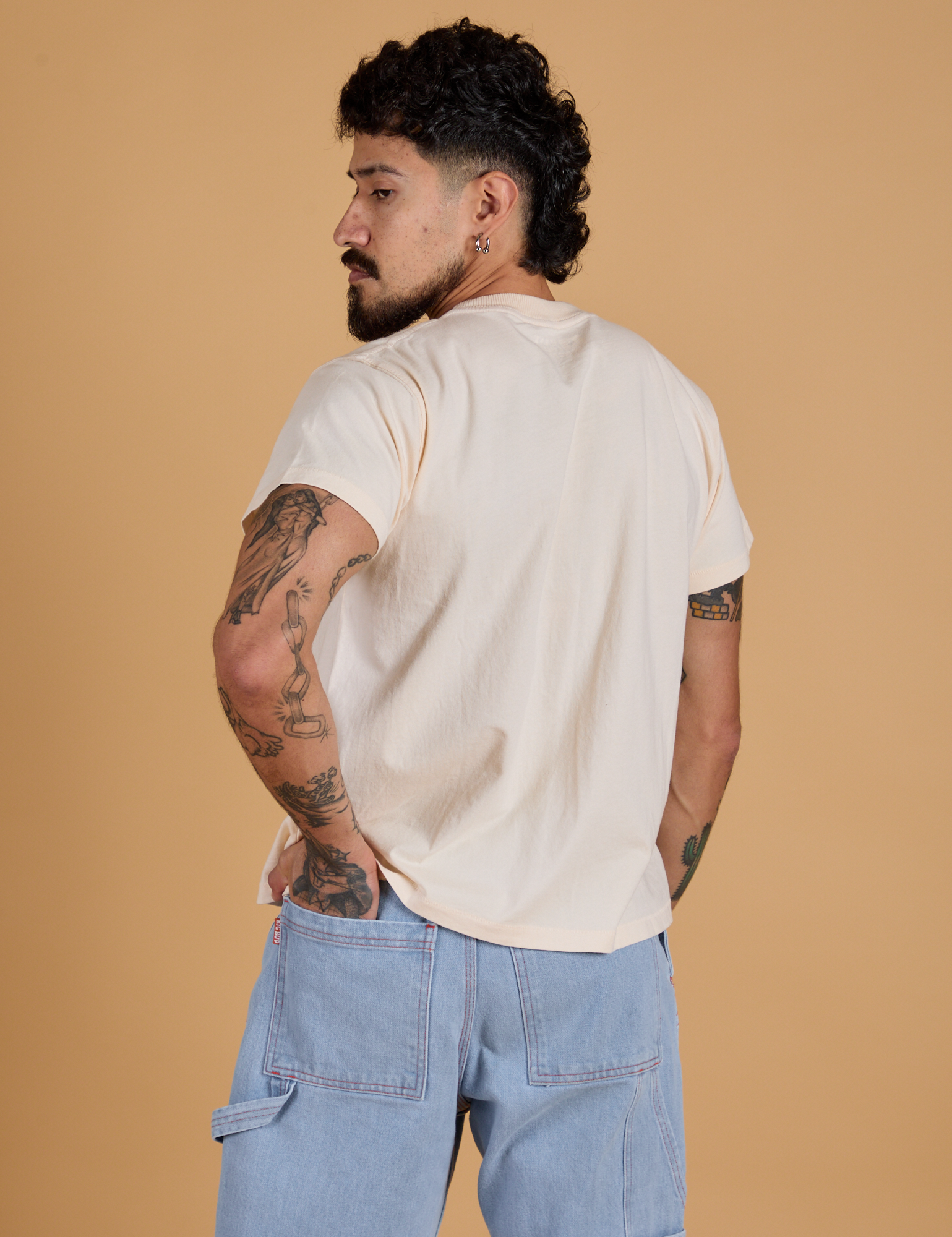 Organic Vintage Tee in Vintage Off White back view on Jesse