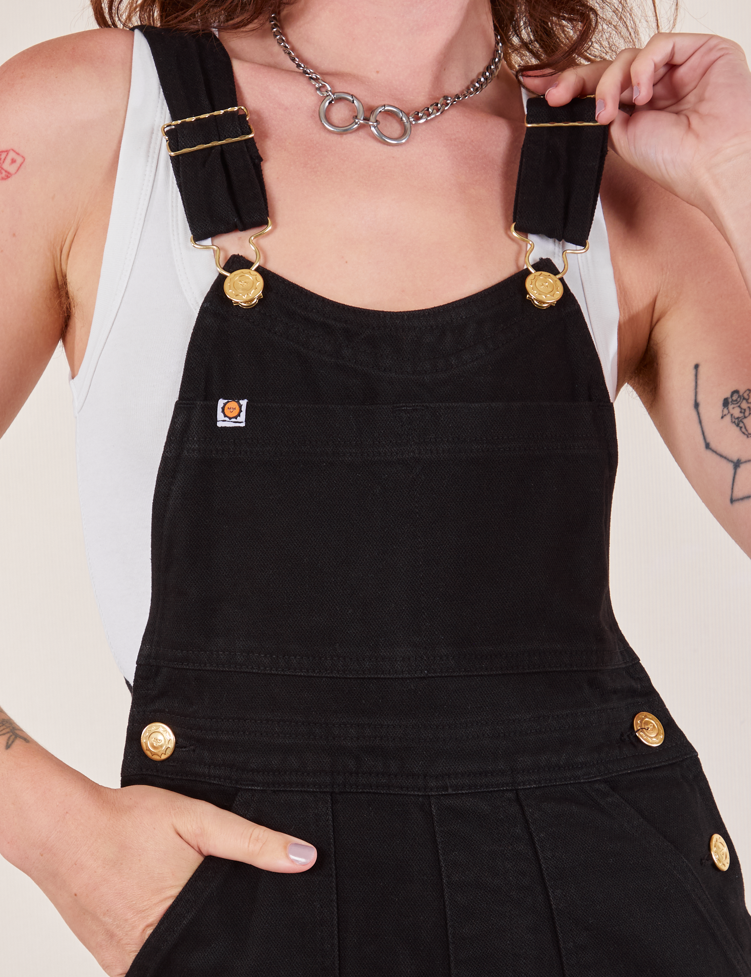 Original Overalls in Mono Black front close up on Alex