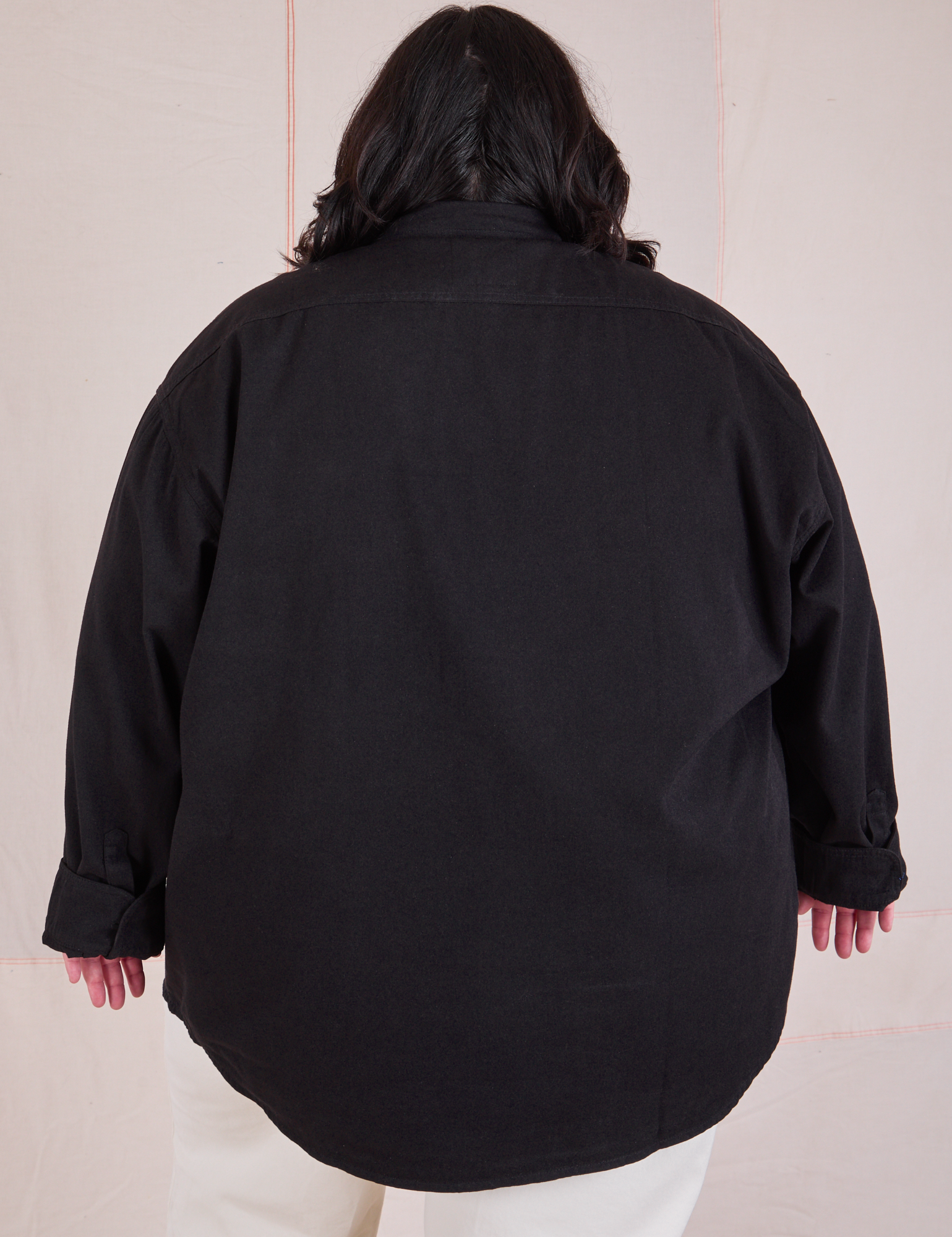 Twill Overshirt in Basic Black back view on Sam