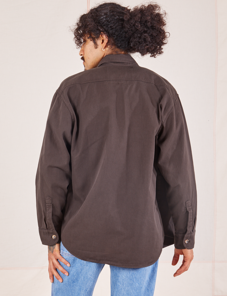 Back view of Oversize Overshirt in Espresso Brown worn by Jesse