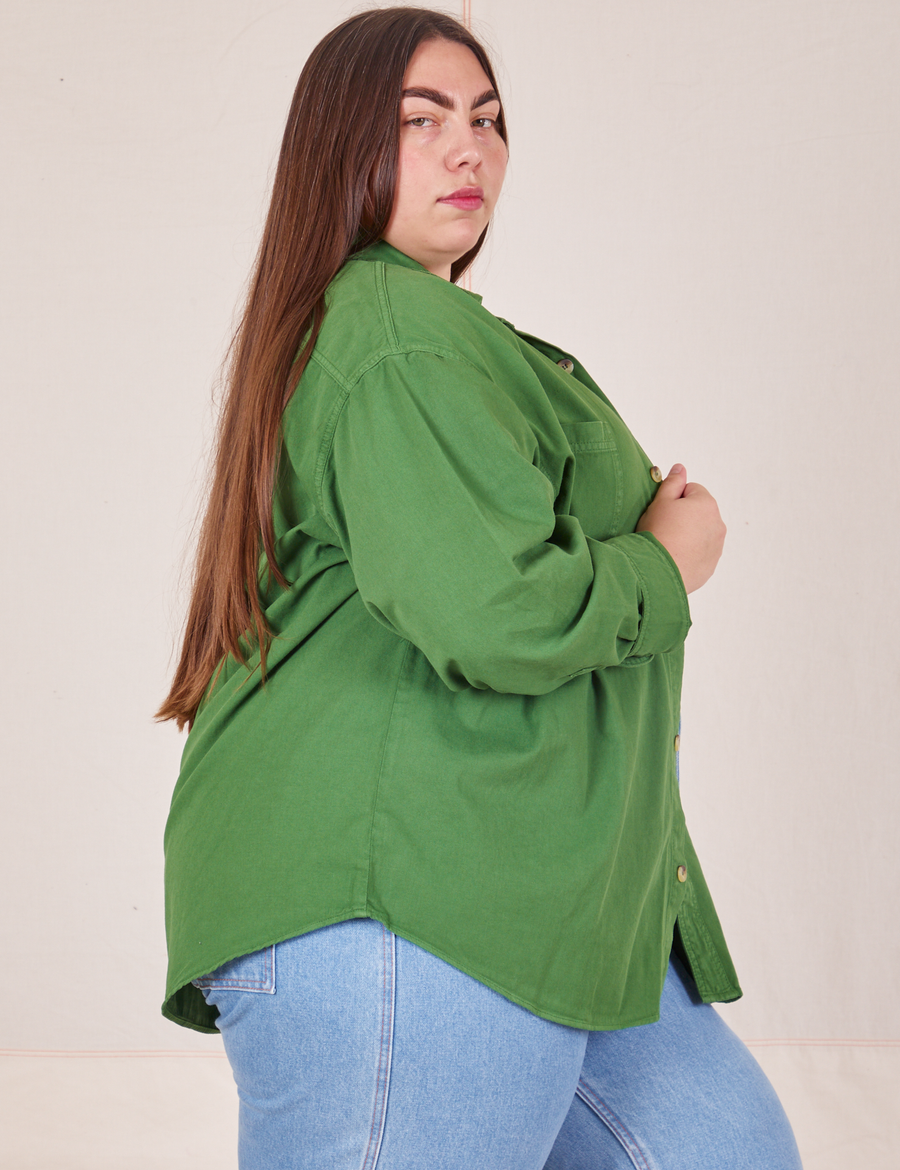 Side view of Oversize Overshirt in Lawn Green on Marielena