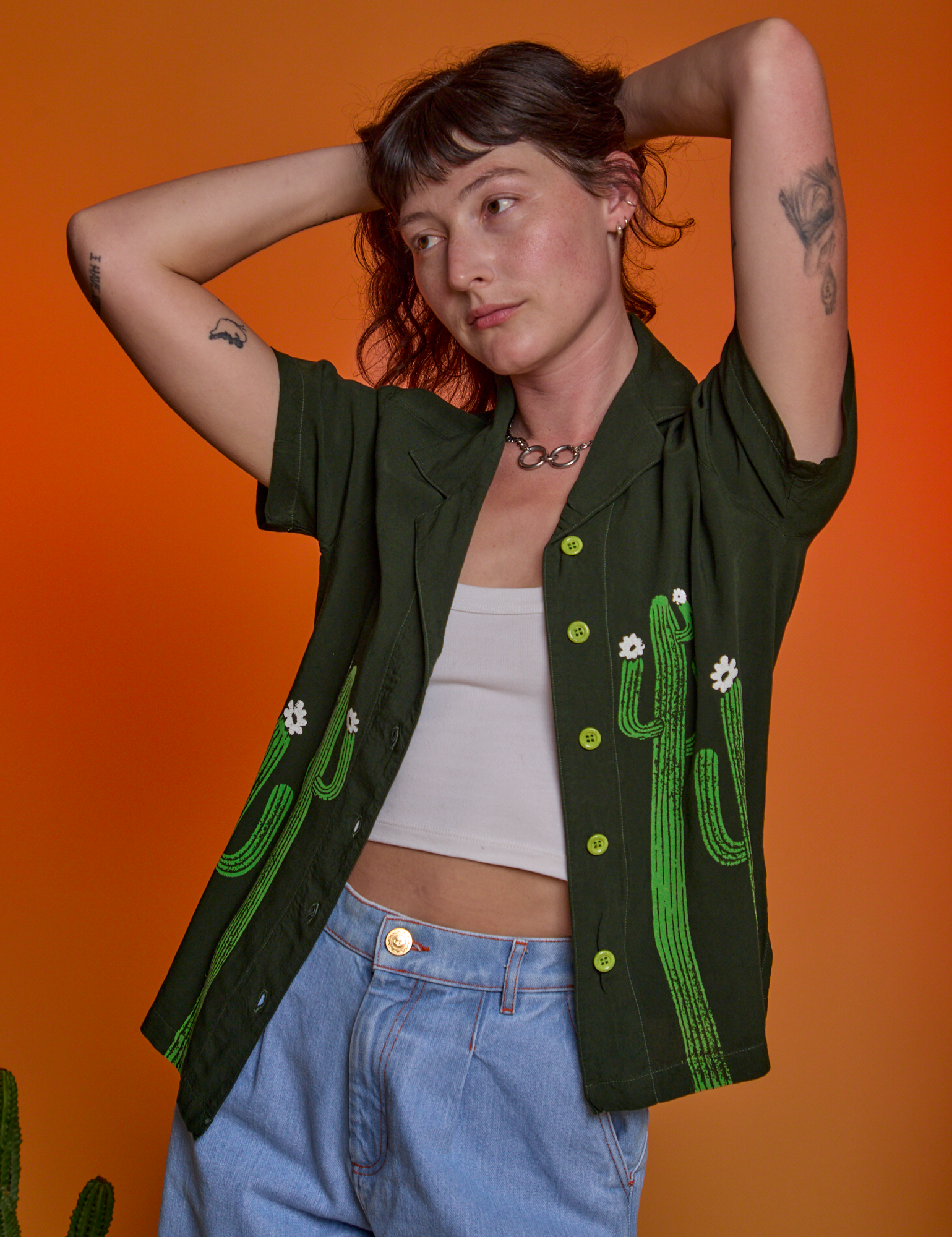 Paintstamped Pantry Button-Up in Cactus on Alex