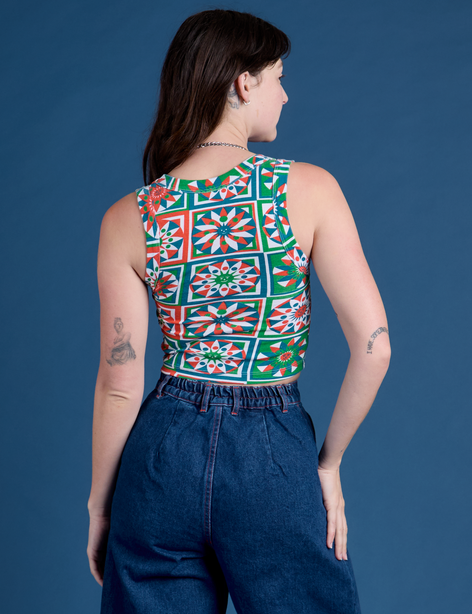 Cropped Tank Top - Quilt Print