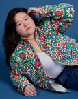 Ashley is wearing Cropped Overshirt in Quilt Print