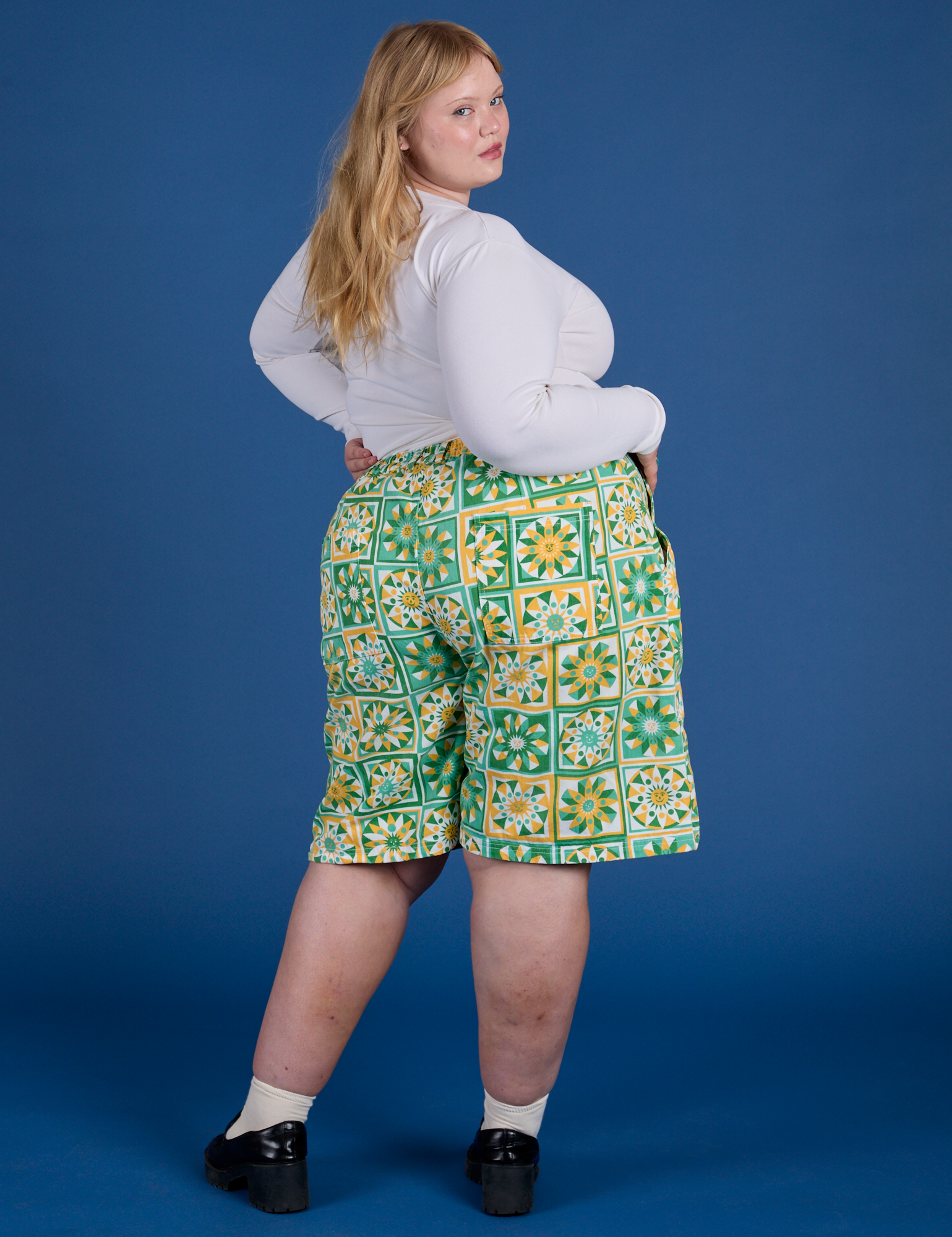 Longline Work Shorts - Spring Quilt Print