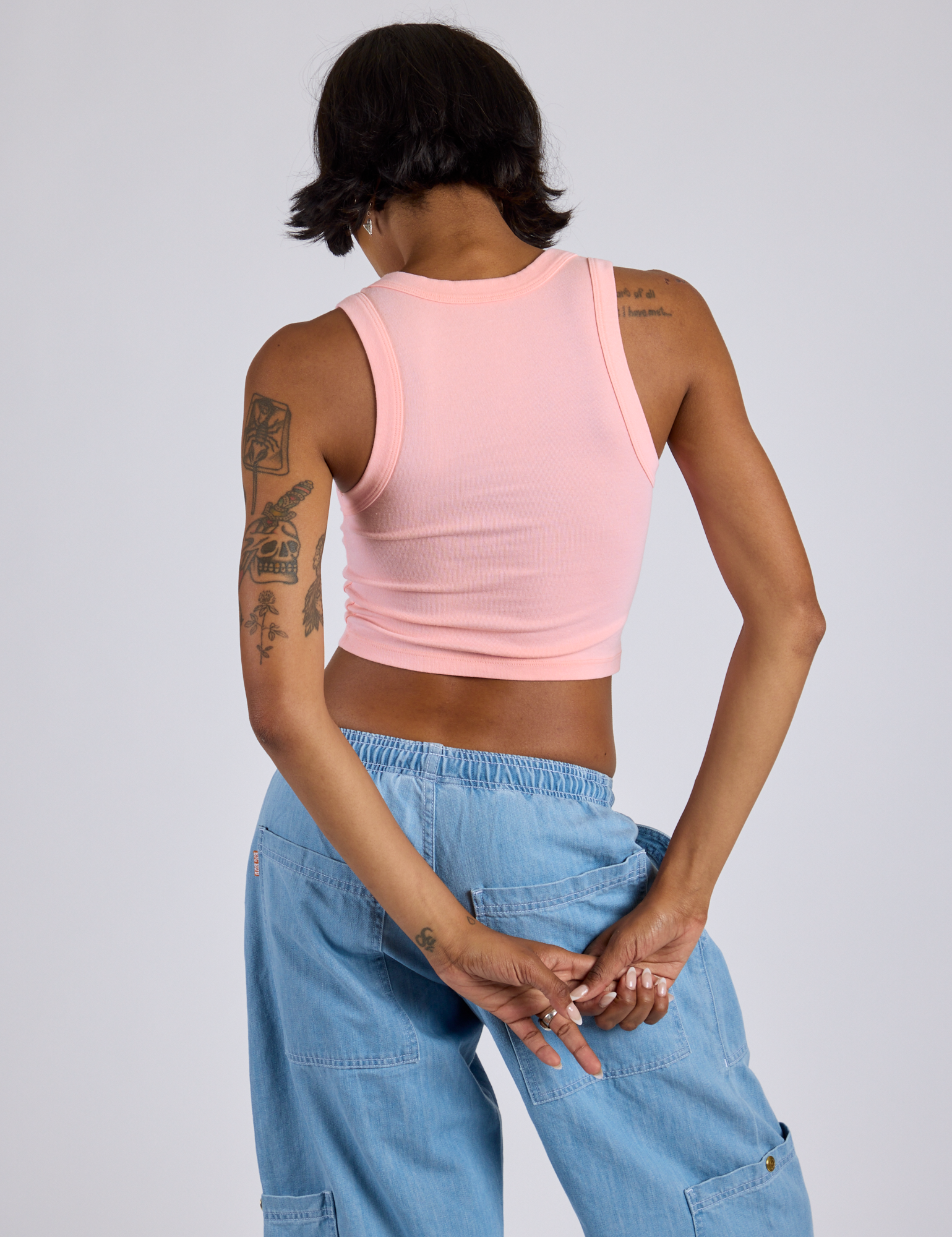 Cropped Tank Top in Baby Pink back view on Kira
