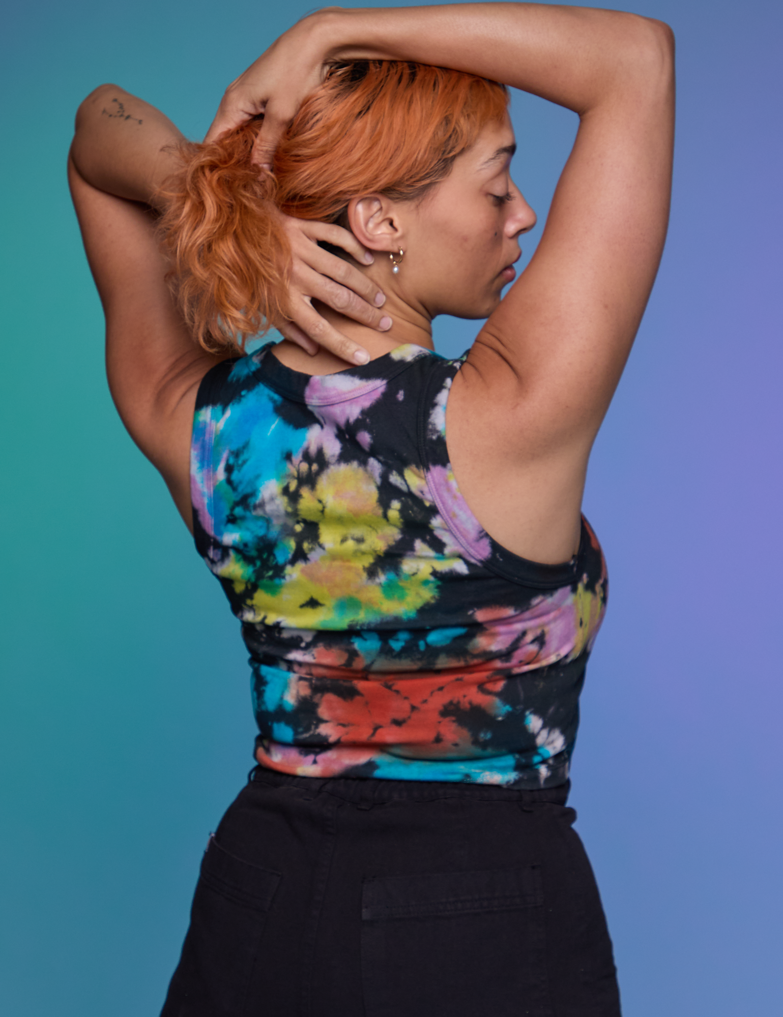 Rainbow Magic Waters Cropped Tank back view on Tiara