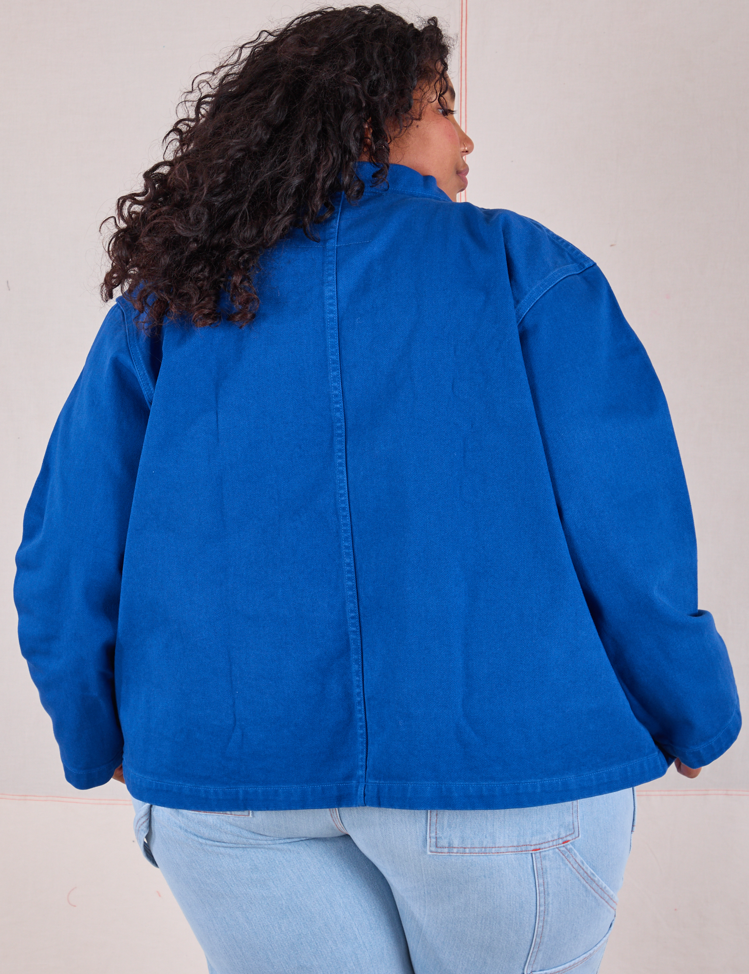 Denim Work Jacket in Royal Blue back view on Morgan