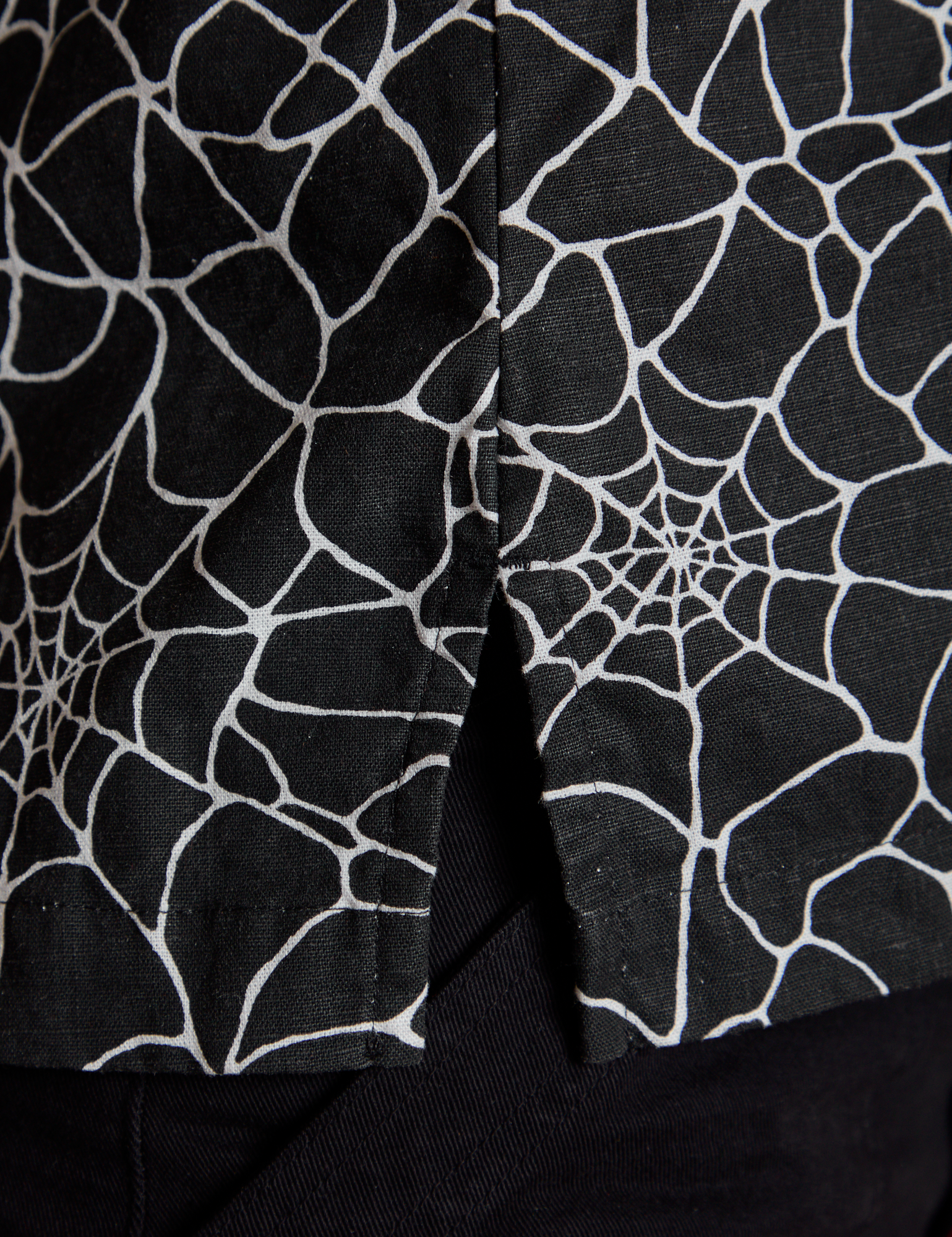 Close up of side vent of Spider Webs Pantry Button-Up