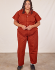 Alicia is 5’9” and wearing 2XL Short Sleeve Jumpsuit in Paprika