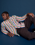 Stripe Work Jacket in Rainbow Stripe worn by Isaac