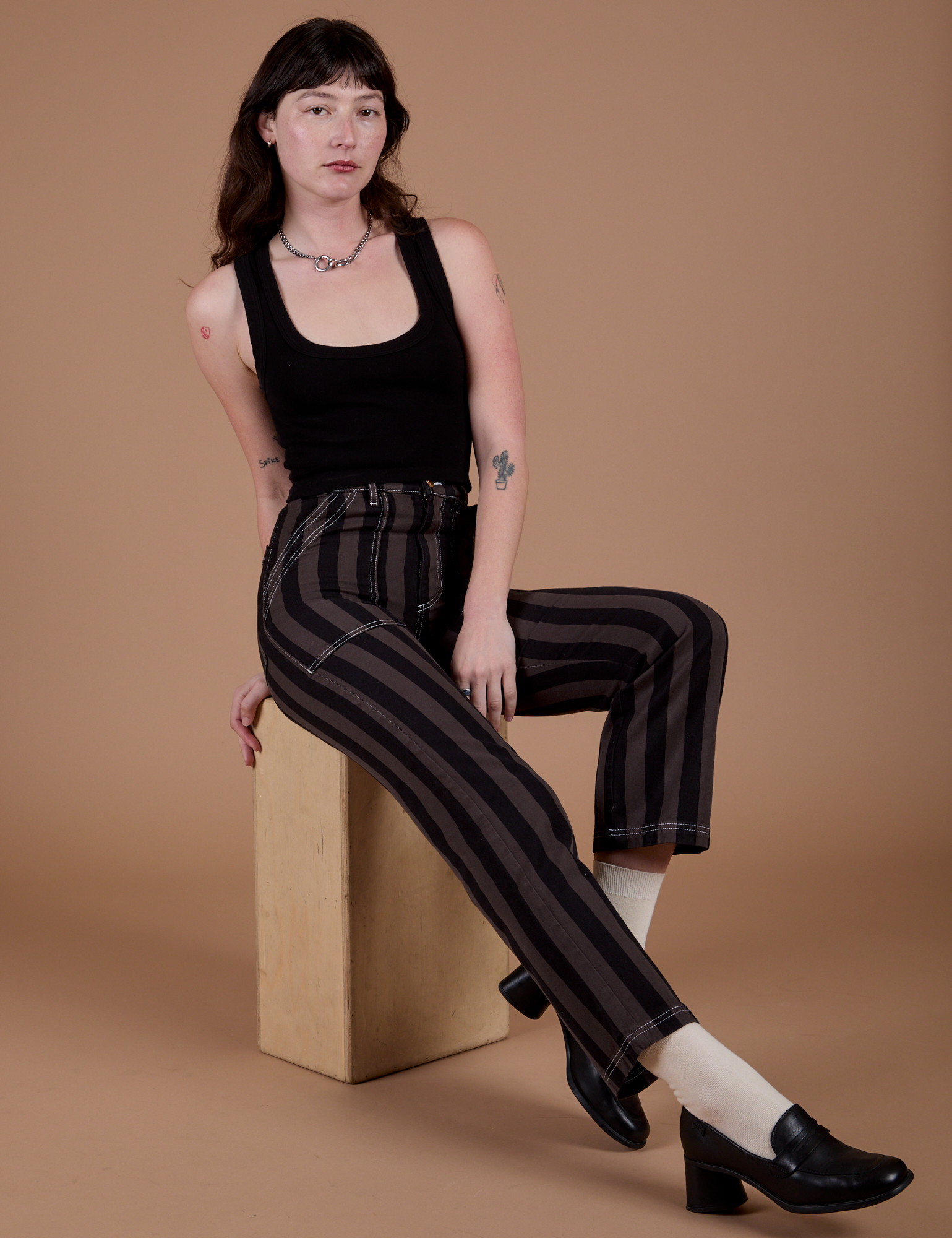 Black Stripe Work Pants - Espresso Brown