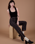 Black Stripe Work Pants - Espresso Brown
