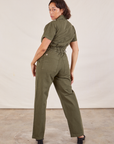 Short Sleeve Jumpsuit in Surplus Green back view on Tiara