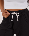 Rolled Cuff Sweat Pants in Basic Black front close up on Kandia