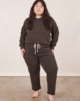 Ashley is wearing Cropped Rolled Cuff Sweatpants in Espresso Brown and matching Heavyweight Crew Sweatshirt