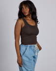 Angled front view of The Tank Top in Espresso Brown on Kandia