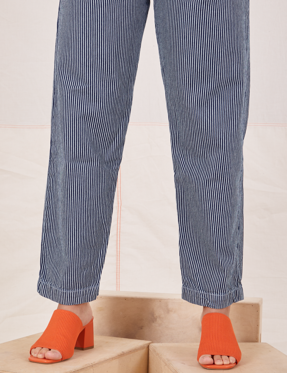 Pant leg close up of Denim Trouser Jeans in Railroad Stripe worn by Gabi