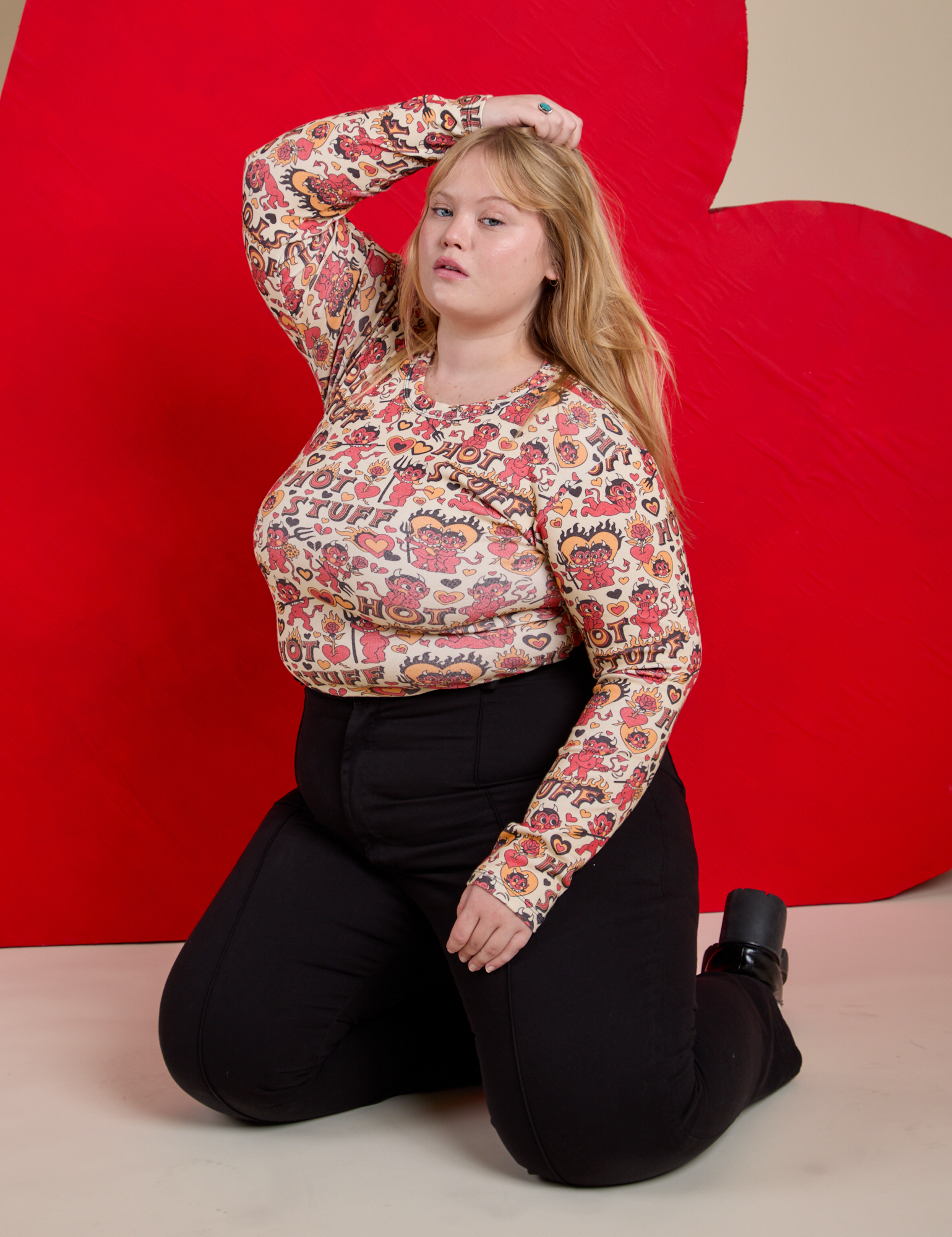 Long Sleeve Baby Tee - Hot Stuff Print