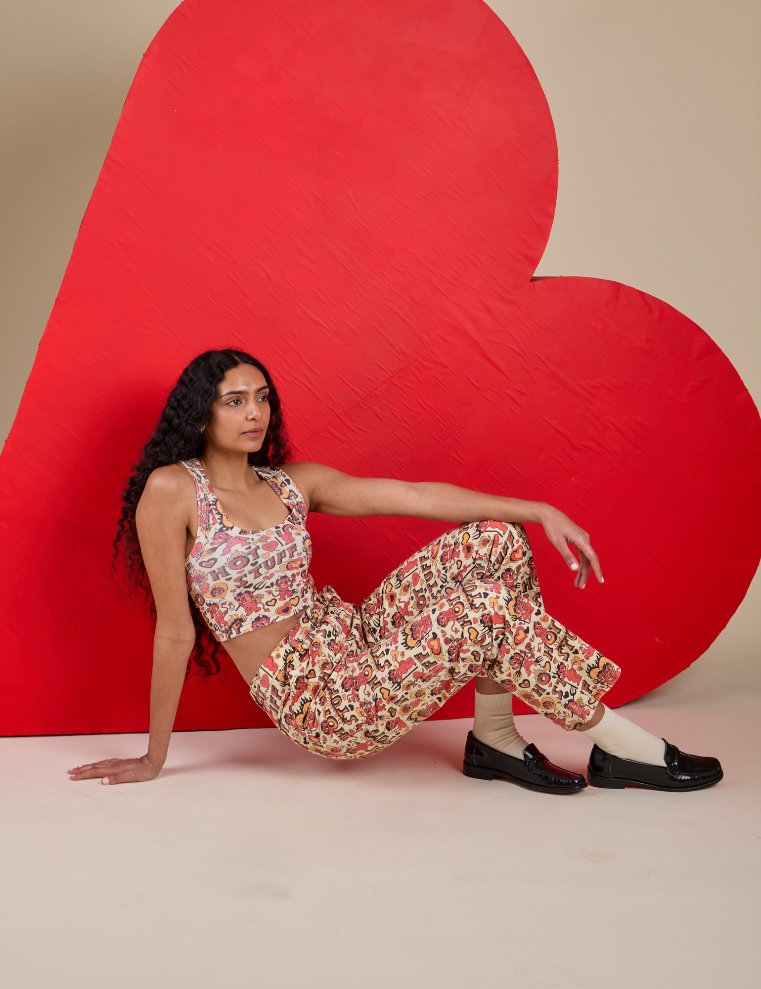Work Pants in Hot Stuff Print  and matching Cropped Tank on Shahana