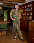 Alex is wearing Short Sleeve Jumpsuit in Kitchen Collection