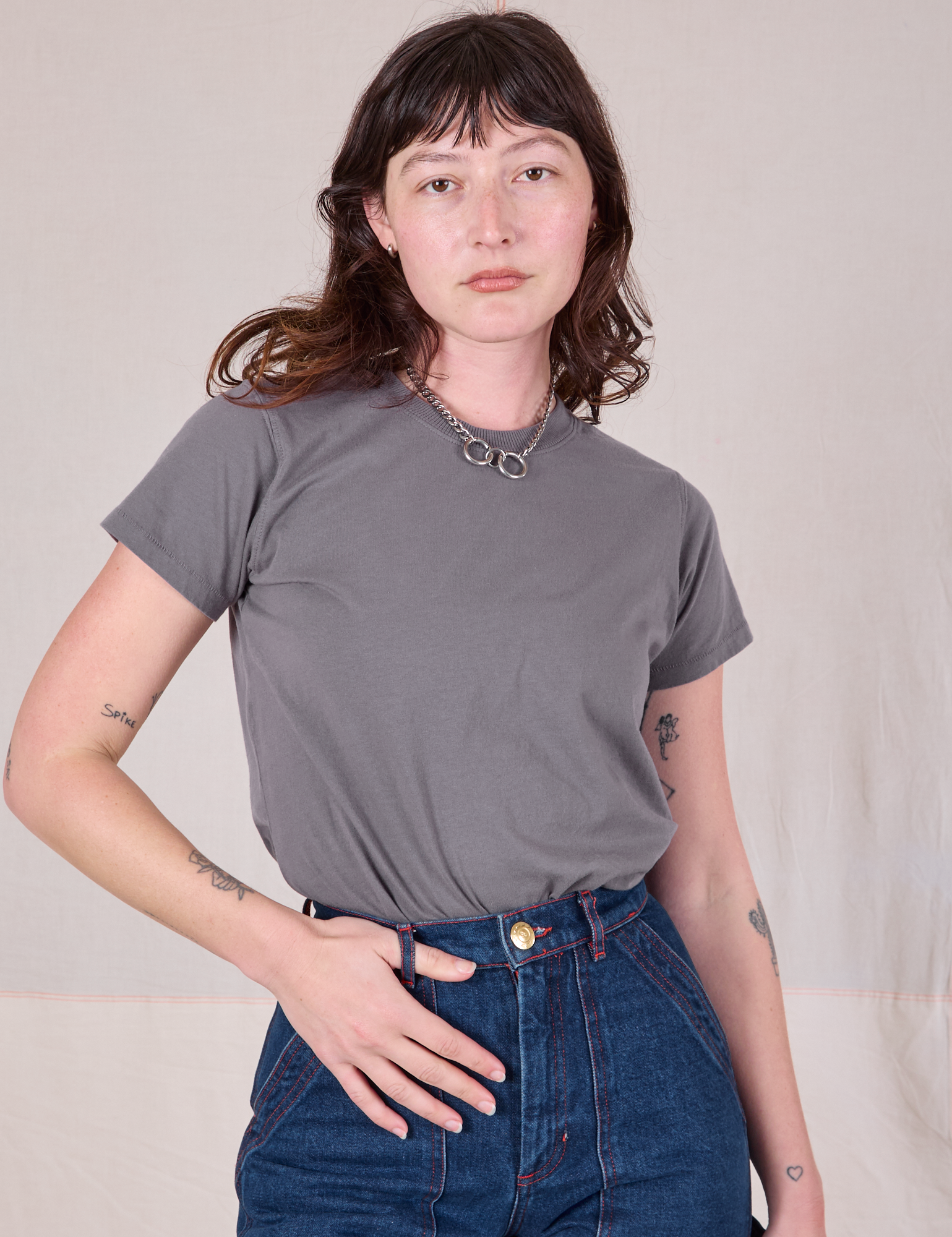 Organic Vintage Tee in Washed Grey worn by Alex