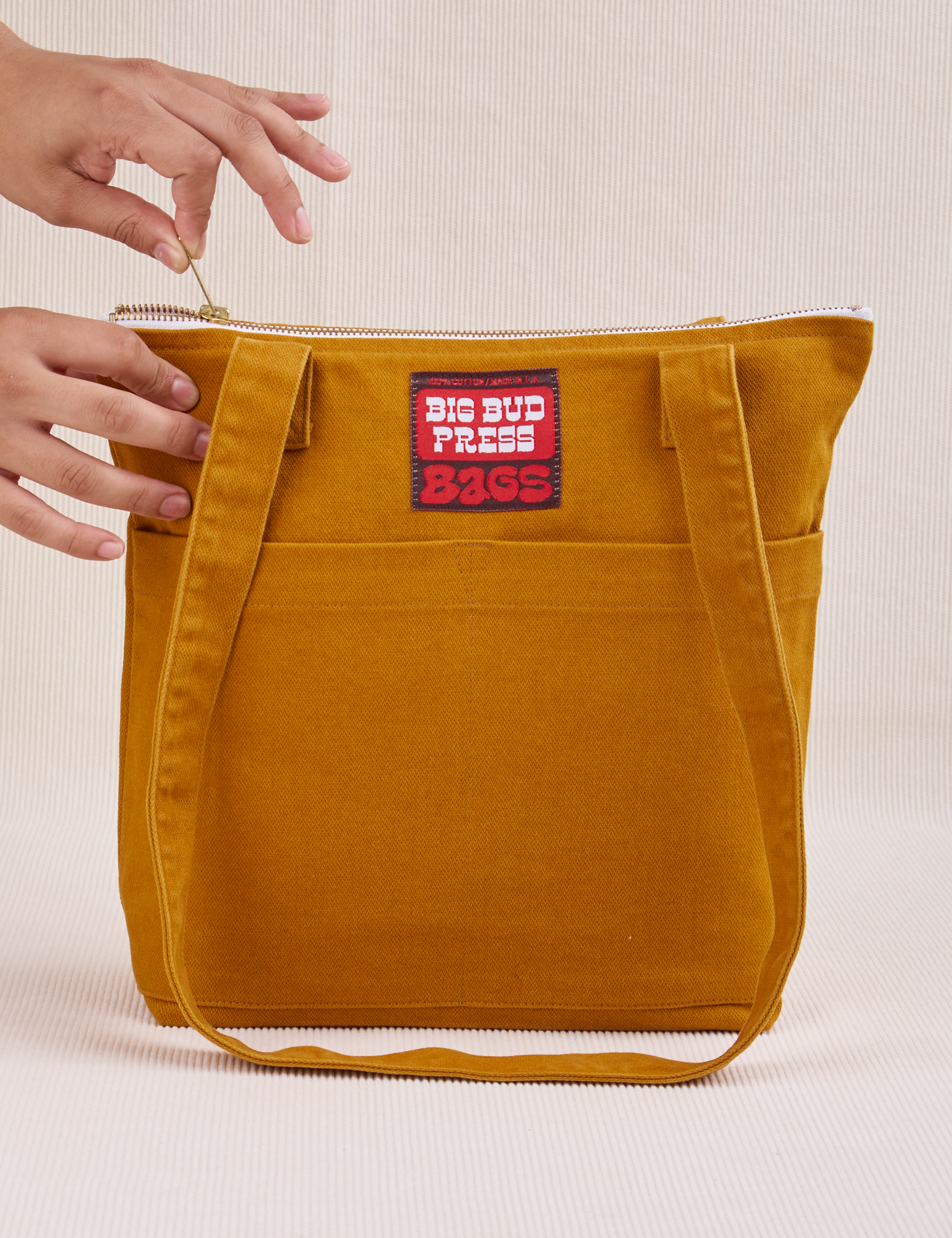 Over-Shoulder Zip Mini Tote in Spicy Mustard