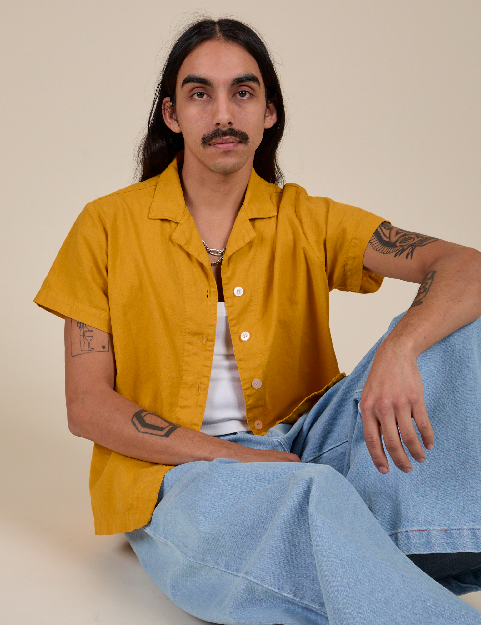 Pantry Button-Up in Mustard Yellow worn by Anthony