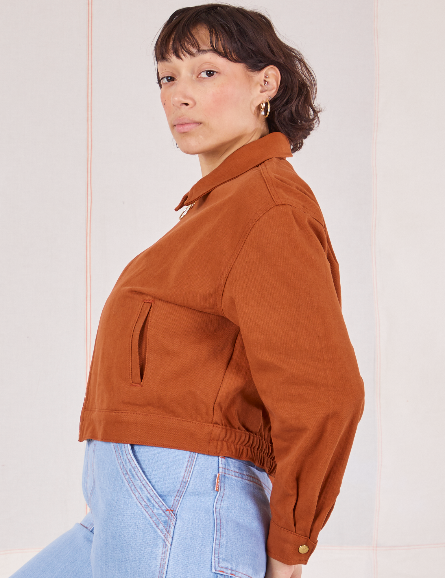 Ricky Jacket in Burnt Terracotta side view on Tiara