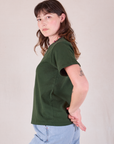 Burly Tee in Swamp Green side view on Alex