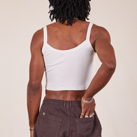 Back view of Cropped Cami in Vintage Off-White and espresso brown Western Pants worn by Jerrod